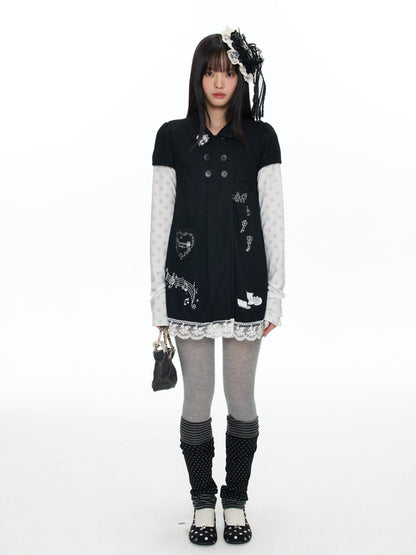 Antique Doll-Style Double-Breasted Doll-Collar Black Dress【s0000018464】