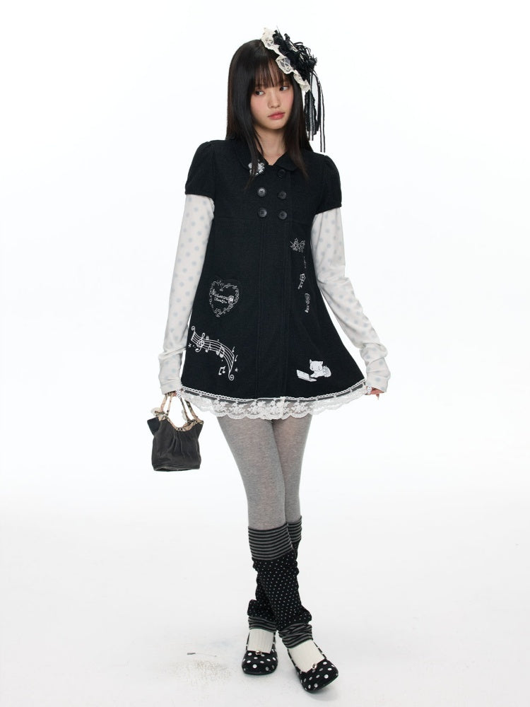 Antique Doll-Style Double-Breasted Doll-Collar Black Dress【s0000018464】