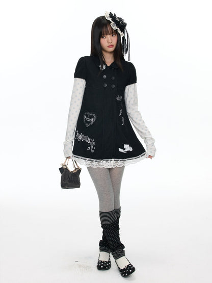 Antique Doll-Style Double-Breasted Doll-Collar Black Dress【s0000018464】