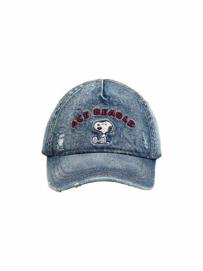 1JINN STUDIO x Snoopy Collaboration Vintage Washed Worn Sticker Embroidered Denim Baseball Cap【s0000018146】