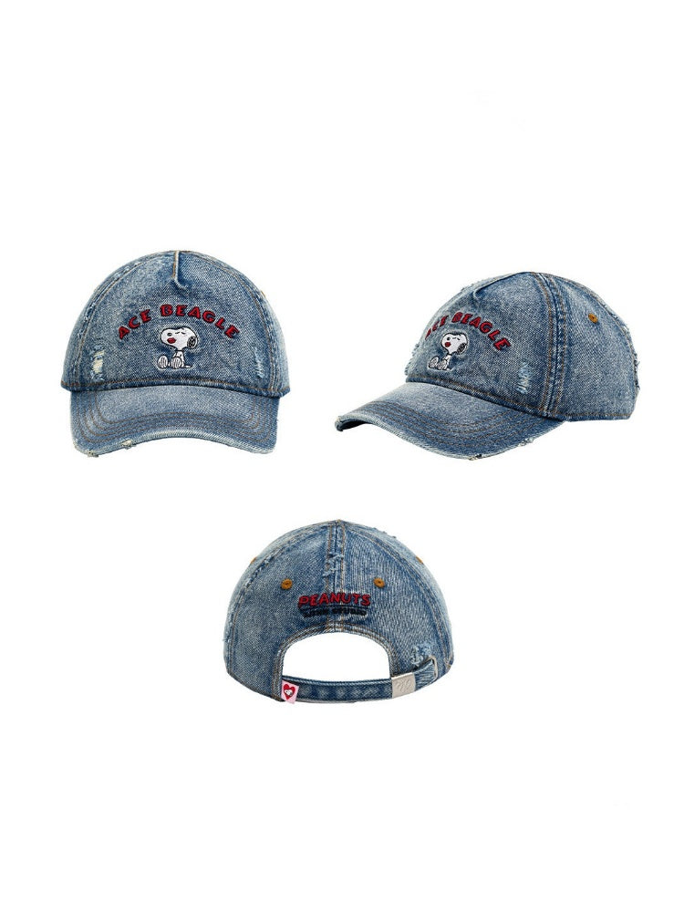 1JINN STUDIO x Snoopy Collaboration Vintage Washed Worn Sticker Embroidered Denim Baseball Cap【s0000018146】