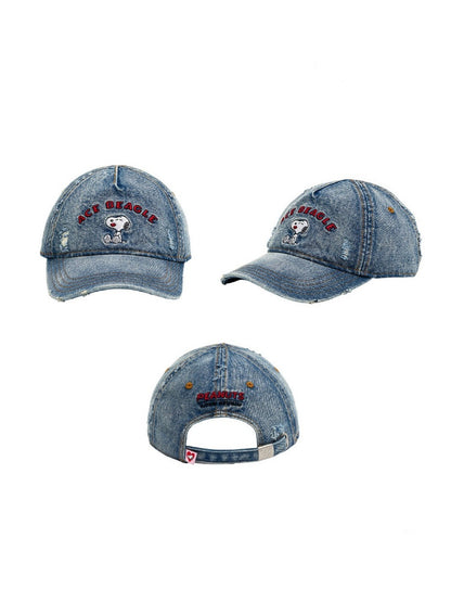 1JINN STUDIO x Snoopy Collaboration Vintage Washed Worn Sticker Embroidered Denim Baseball Cap【s0000018146】