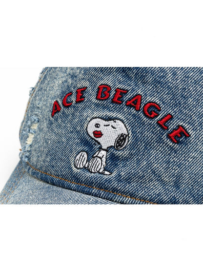 1JINN STUDIO x Snoopy Collaboration Vintage Washed Worn Sticker Embroidered Denim Baseball Cap【s0000018146】