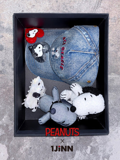1JINN STUDIO x Snoopy Collaboration Vintage Washed Worn Sticker Embroidered Denim Baseball Cap【s0000018146】