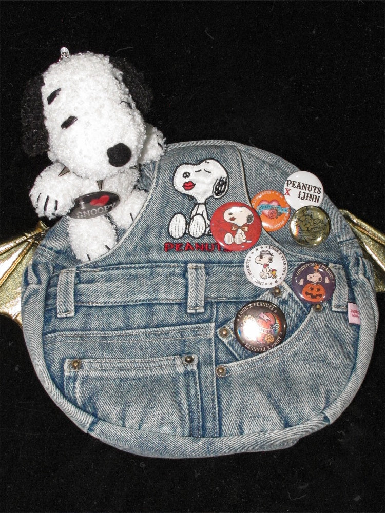 1JINNSTUDIO x Snoopy Collaboration Vintage Washed Appliqué Embroidered Detachable Small Wing Denim Backpack【s0000018147】