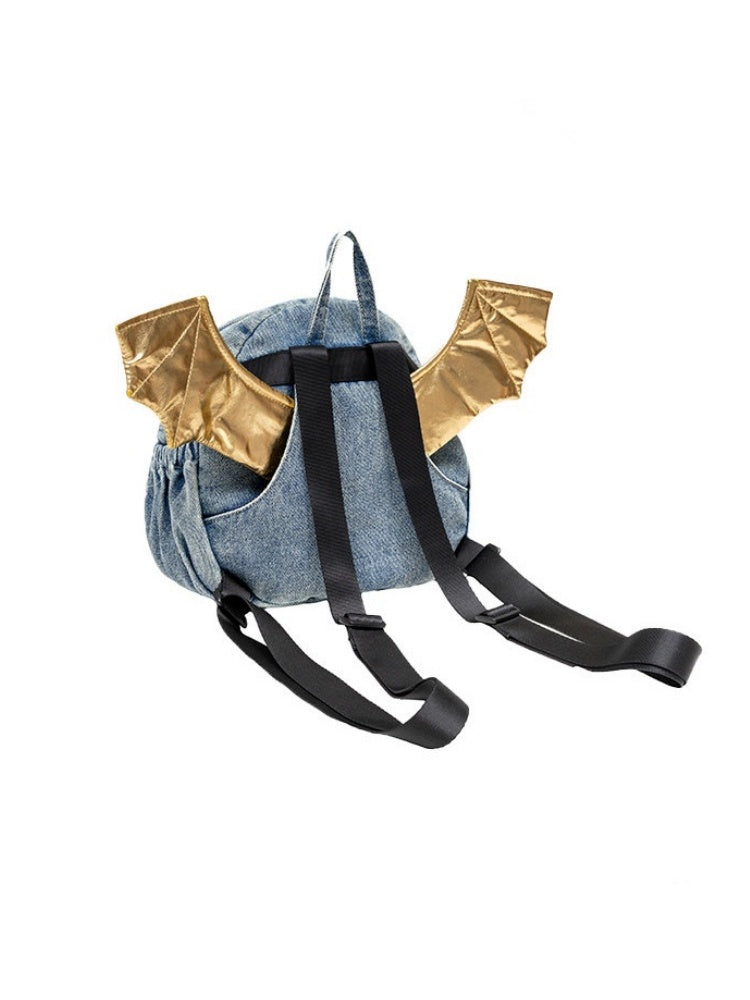 1JINNSTUDIO x Snoopy Collaboration Vintage Washed Appliqué Embroidered Detachable Small Wing Denim Backpack【s0000018147】