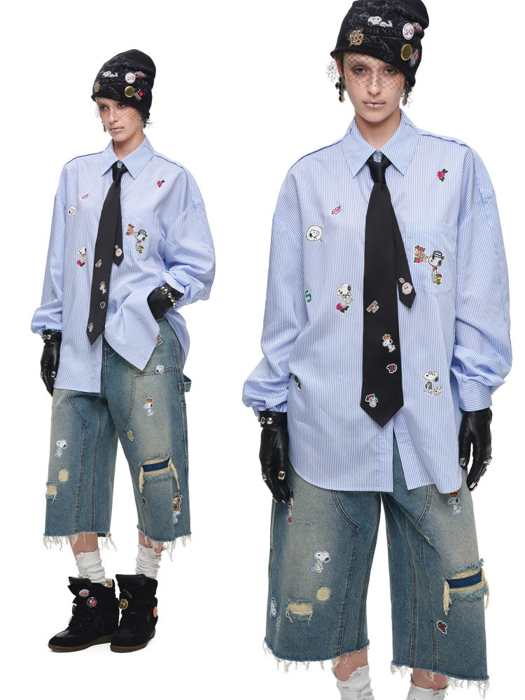 1JINN STUDIO x Snoopy Collaboration Vintage Sticker Printed Formal Wear Tie【s0000018148】