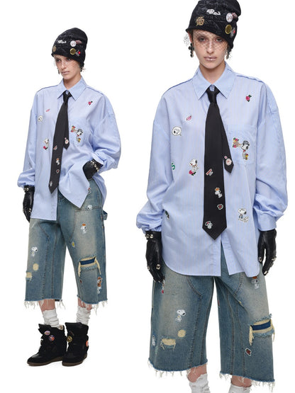 1JINN STUDIO x Snoopy Collaboration Vintage Sticker Printed Formal Wear Tie【s0000018148】