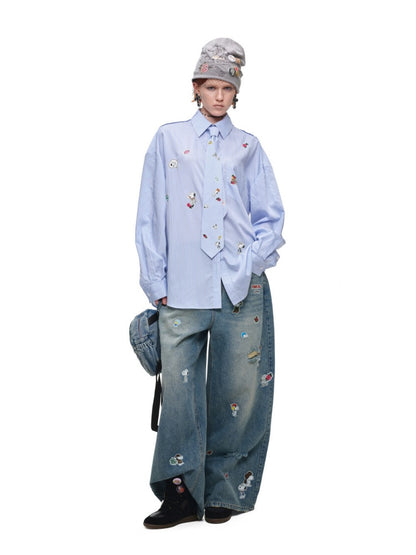 1JINN STUDIO x Snoopy Collaboration Vintage Sticker Printed Formal Wear Tie【s0000018148】