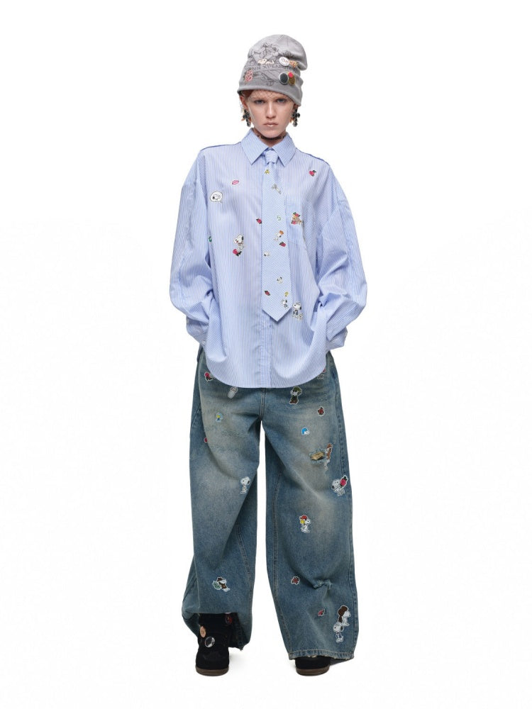 1JINN STUDIO x Snoopy Collaboration Vintage Sticker Printed Formal Wear Tie【s0000018148】