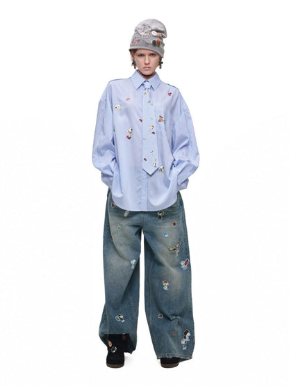1JINN STUDIO x Snoopy Collaboration Vintage Sticker Printed Formal Wear Tie【s0000018148】