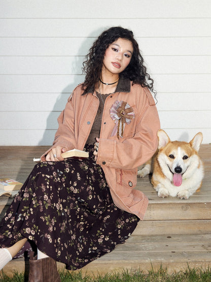 Cotton Mid-Length Loose Drop Shoulder Vintage Washed Casual Workwear Jacket【s0000018572】