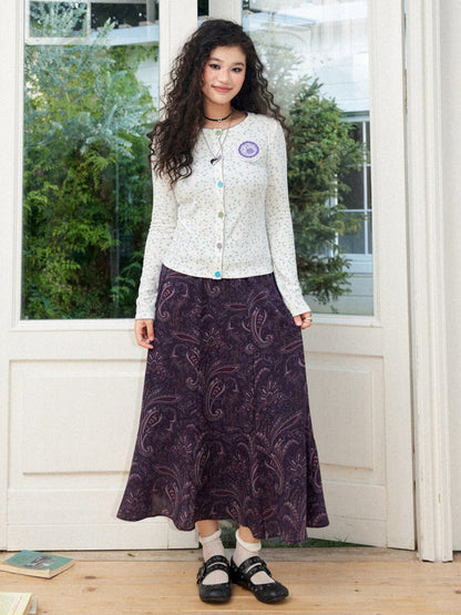 Dark Rose Vintage Floral Knit Long-Sleeve Cardigan【s0000018575】