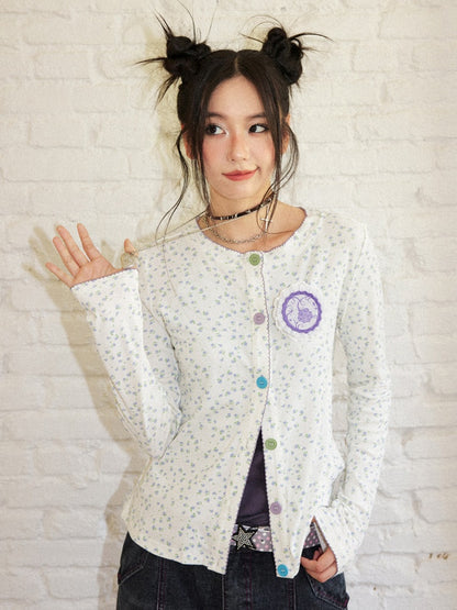 Dark Rose Vintage Floral Knit Long-Sleeve Cardigan【s0000018575】