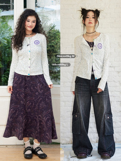 Dark Rose Vintage Floral Knit Long-Sleeve Cardigan【s0000018575】