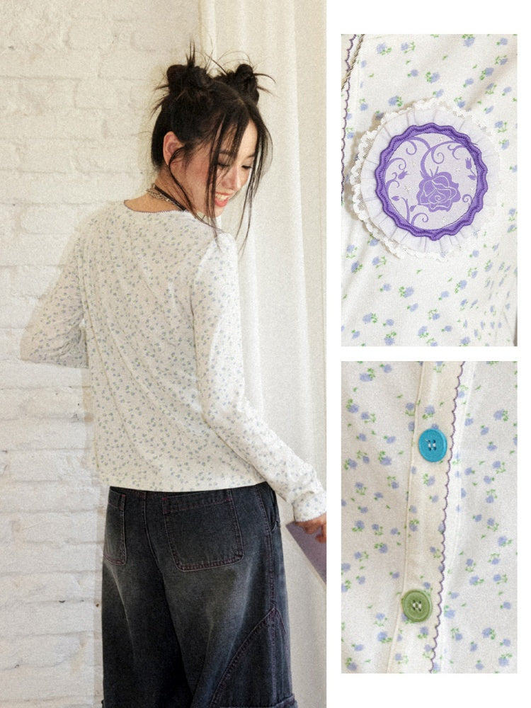 Dark Rose Vintage Floral Knit Long-Sleeve Cardigan【s0000018575】