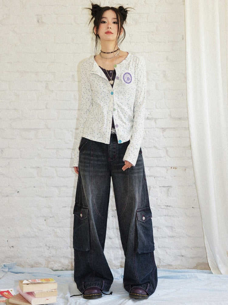 Dark Rose Vintage Floral Knit Long-Sleeve Cardigan【s0000018575】