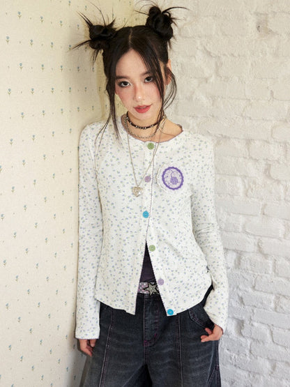 Dark Rose Vintage Floral Knit Long-Sleeve Cardigan【s0000018575】