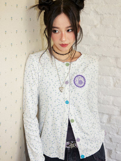 Dark Rose Vintage Floral Knit Long-Sleeve Cardigan【s0000018575】