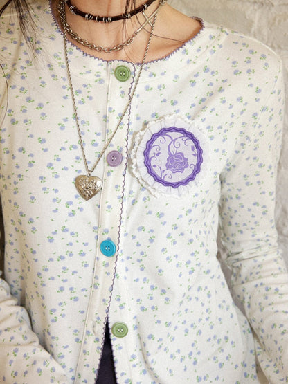 Dark Rose Vintage Floral Knit Long-Sleeve Cardigan【s0000018575】