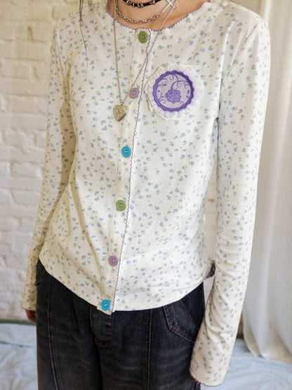 Dark Rose Vintage Floral Knit Long-Sleeve Cardigan【s0000018575】