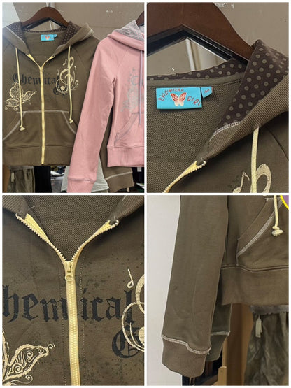 Butterfly Cotton Hooded Printed Long-Sleeve Cardigan Sweatshirt【s0000018576】