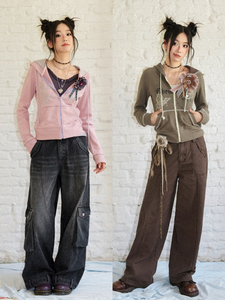 Butterfly Cotton Hooded Printed Long-Sleeve Cardigan Sweatshirt【s0000018576】