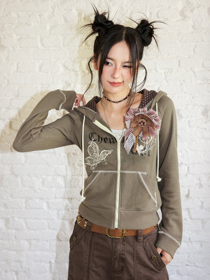 Butterfly Cotton Hooded Printed Long-Sleeve Cardigan Sweatshirt【s0000018576】