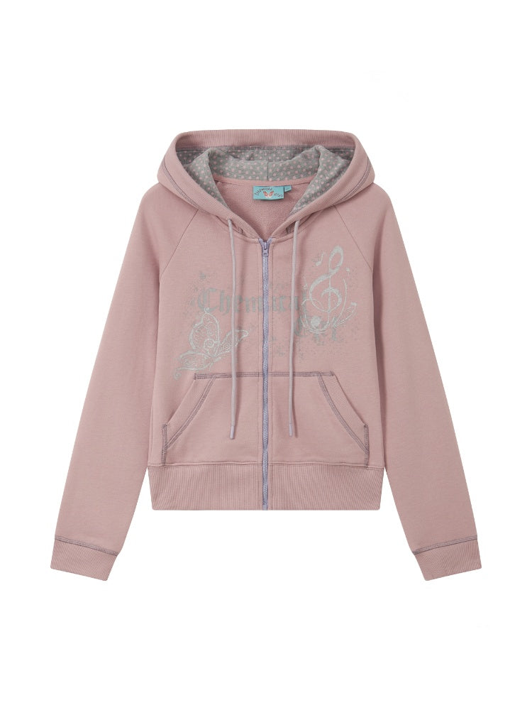 Butterfly Cotton Hooded Printed Long-Sleeve Cardigan Sweatshirt【s0000018576】