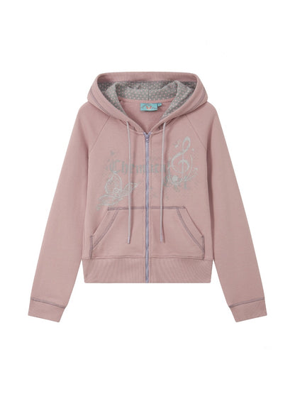 Butterfly Cotton Hooded Printed Long-Sleeve Cardigan Sweatshirt【s0000018576】