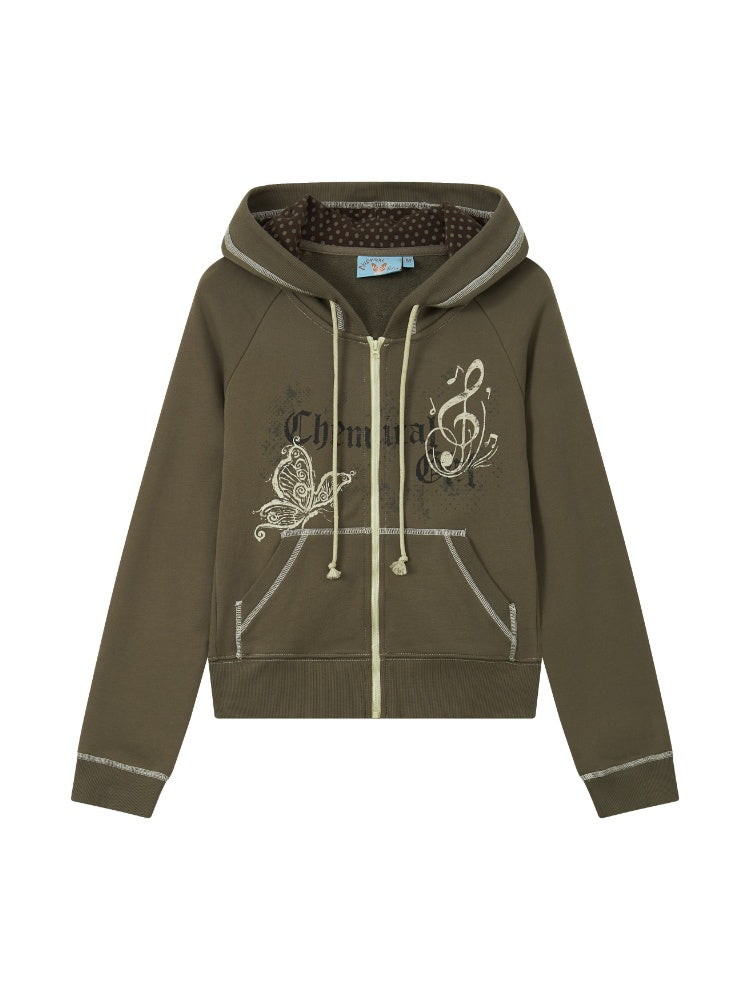 Butterfly Cotton Hooded Printed Long-Sleeve Cardigan Sweatshirt【s0000018576】
