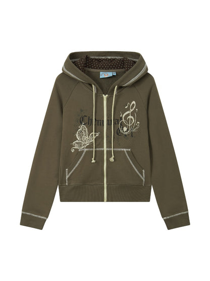 Butterfly Cotton Hooded Printed Long-Sleeve Cardigan Sweatshirt【s0000018576】