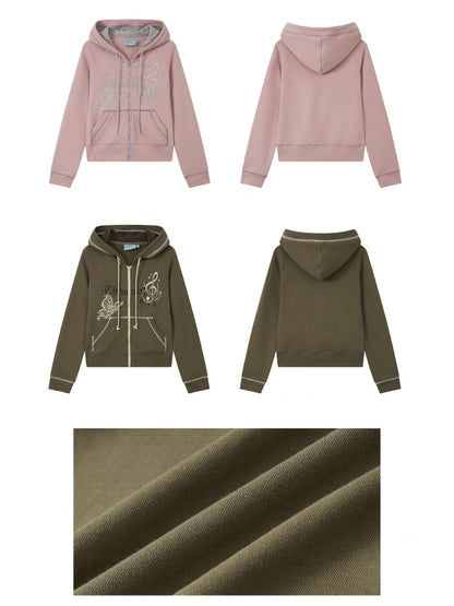 Butterfly Cotton Hooded Printed Long-Sleeve Cardigan Sweatshirt【s0000018576】