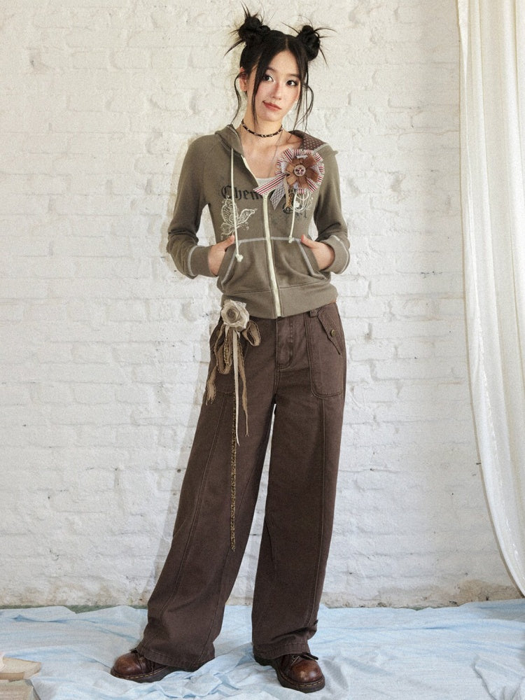Butterfly Cotton Hooded Printed Long-Sleeve Cardigan Sweatshirt【s0000018576】