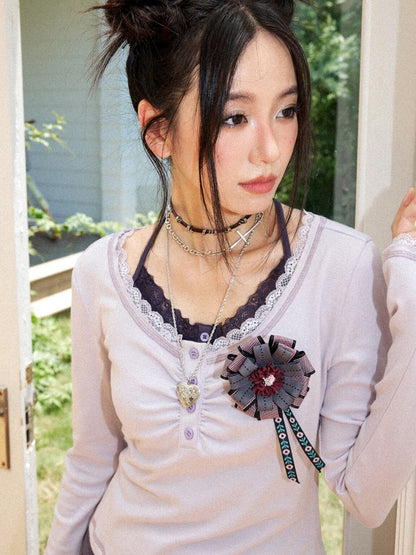 Handmade Versatile Multi-Layer 3D Purple-Black Small Floral Color-Block Corsage Badge【s0000018578】