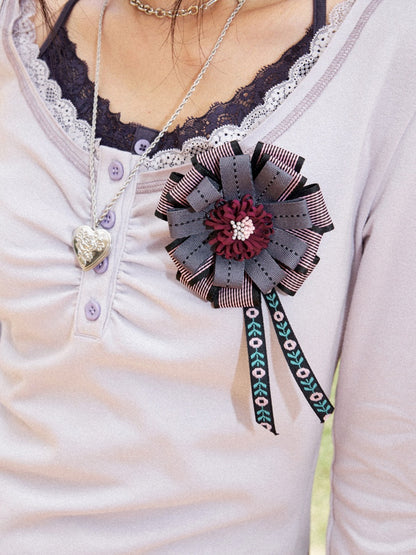 Handmade Versatile Multi-Layer 3D Purple-Black Small Floral Color-Block Corsage Badge【s0000018578】