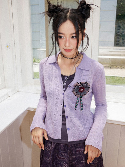 Handmade Versatile Multi-Layer 3D Purple-Black Small Floral Color-Block Corsage Badge【s0000018578】