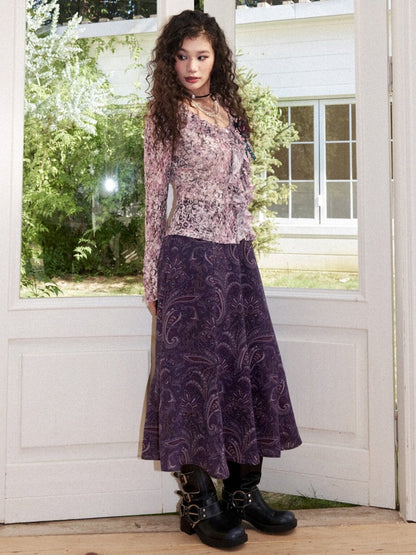 Lightweight V-Neck Cropped Slim Flared Long-Sleeve Vintage Stretch Lace Cardigan【s0000018579】