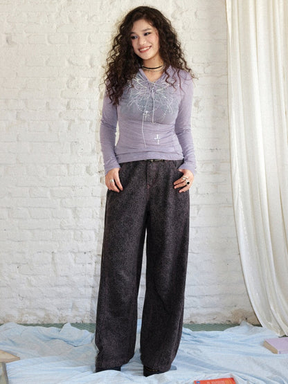 Cotton Curved Blade Leopard Print High-Waist Loose Non-Stretch Wide-Leg Jeans【s0000018580】
