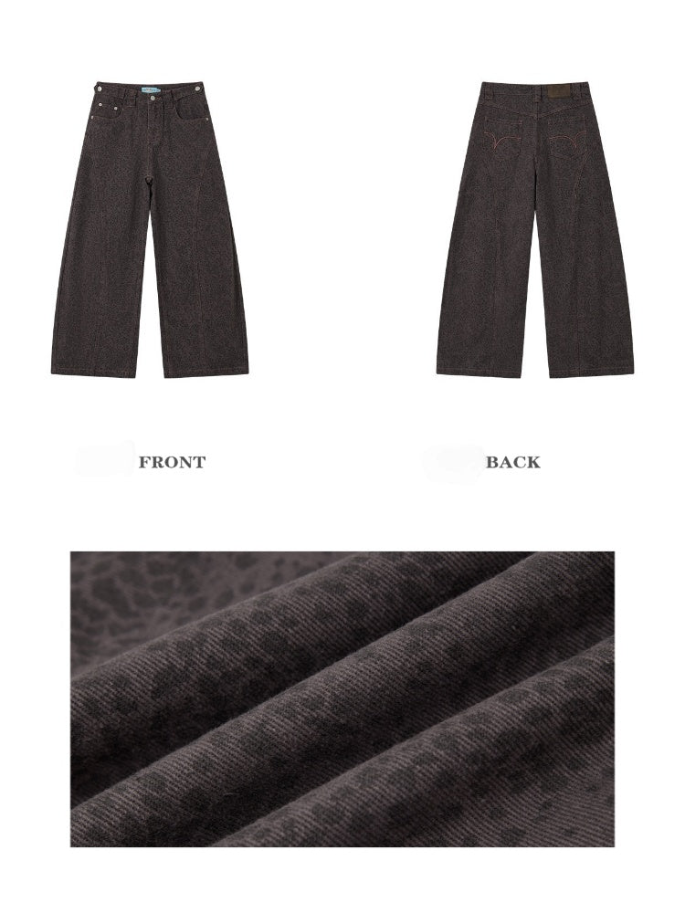 Cotton Curved Blade Leopard Print High-Waist Loose Non-Stretch Wide-Leg Jeans【s0000018580】