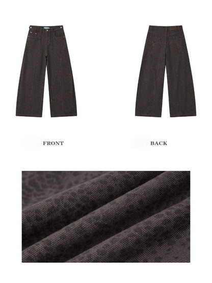 Cotton Curved Blade Leopard Print High-Waist Loose Non-Stretch Wide-Leg Jeans【s0000018580】
