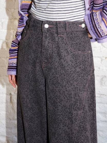 Cotton Curved Blade Leopard Print High-Waist Loose Non-Stretch Wide-Leg Jeans【s0000018580】