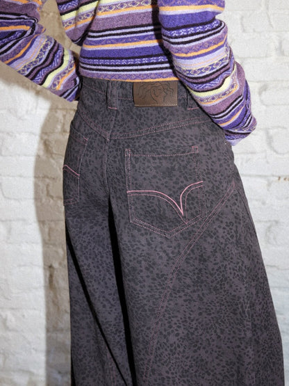 Cotton Curved Blade Leopard Print High-Waist Loose Non-Stretch Wide-Leg Jeans【s0000018580】