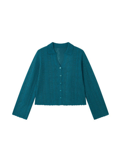 Vintage Long-sleeve Lapel Lightweight Breathable Hollow Knit Cardigan【s0000018581】