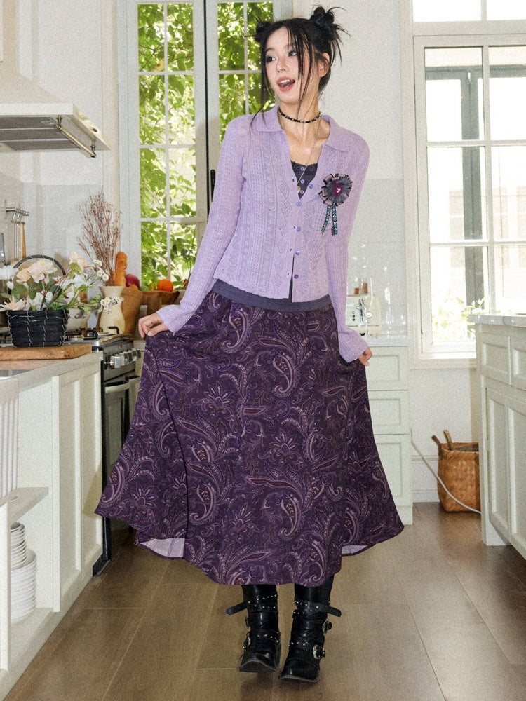 Vintage Long-sleeve Lapel Lightweight Breathable Hollow Knit Cardigan【s0000018581】