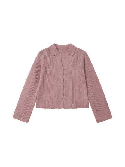 Vintage Long-sleeve Lapel Lightweight Breathable Hollow Knit Cardigan【s0000018581】