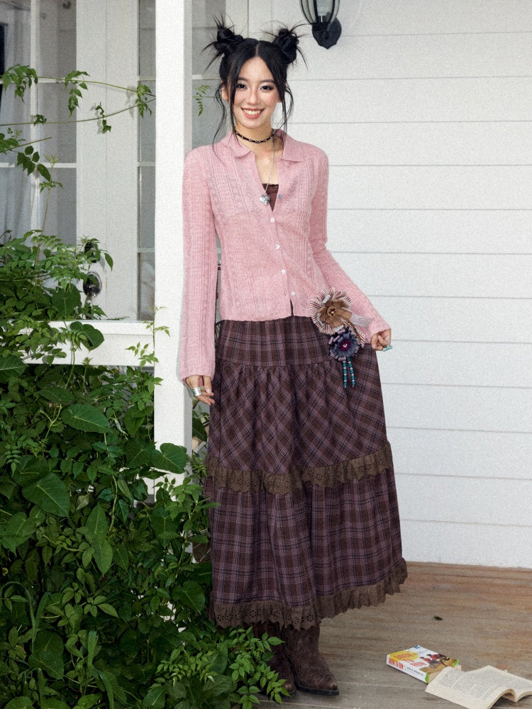 Vintage Long-sleeve Lapel Lightweight Breathable Hollow Knit Cardigan【s0000018581】