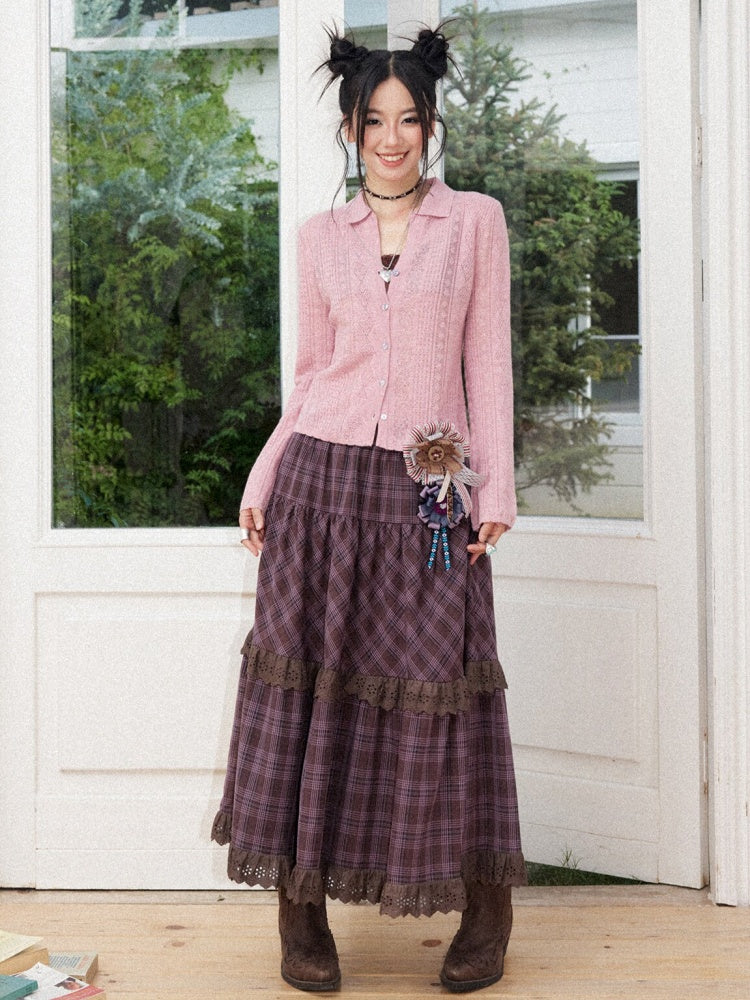 Vintage Long-sleeve Lapel Lightweight Breathable Hollow Knit Cardigan【s0000018581】