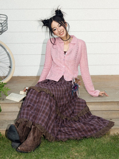 Vintage Long-sleeve Lapel Lightweight Breathable Hollow Knit Cardigan【s0000018581】
