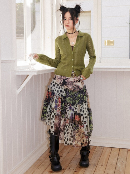 Vintage Long-sleeve Lapel Lightweight Breathable Hollow Knit Cardigan【s0000018581】